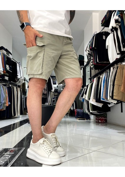 Kargo Cepli Denim Lastikli Erkek Şort