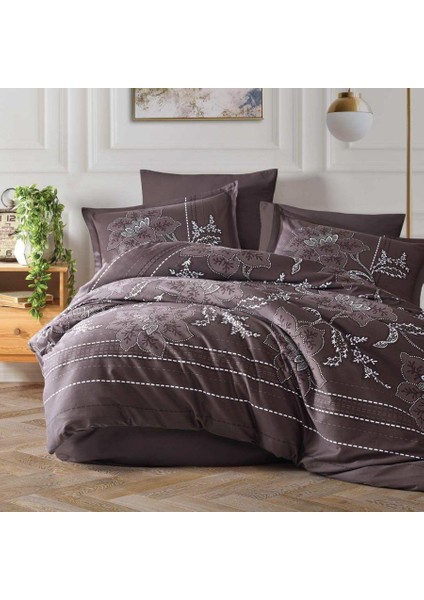 Pamuk Saten Çift Kişilik Nev Takımı Moya V1 Kahve