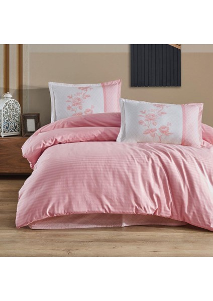 Butik Serisi Çizgili Ranforce Çift Kişilik Nev Takımı Suave V8 Pudra