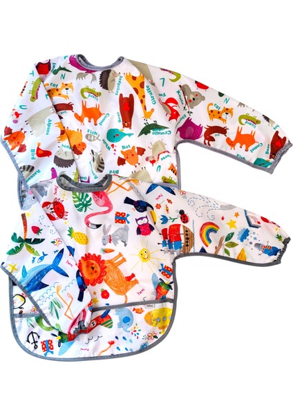 2'li Ekonomik Set, Jungle ve Zoo 6-24AY Uzun Kollu, Sıvı Geçirmeyen Bebek Önlük, Cepli ve Arkadan Cırtlı fiyatları