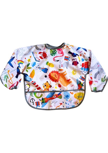 2'li Ekonomik Set, Jungle ve Zoo 6-24AY Uzun Kollu, Sıvı Geçirmeyen Bebek Önlük, Cepli ve Arkadan Cırtlı fırsatları