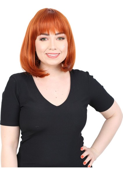 Küt Kahküllü Fiber Sentetik Peruk - Bakır