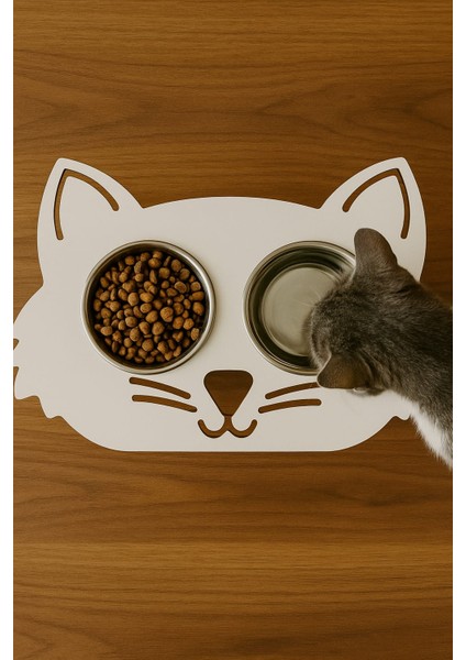 Kedi Şekilli Çift Bölmeli Yükseltilmiş Mama ve Su Kabı – Paslanmaz Çelik fiyatları