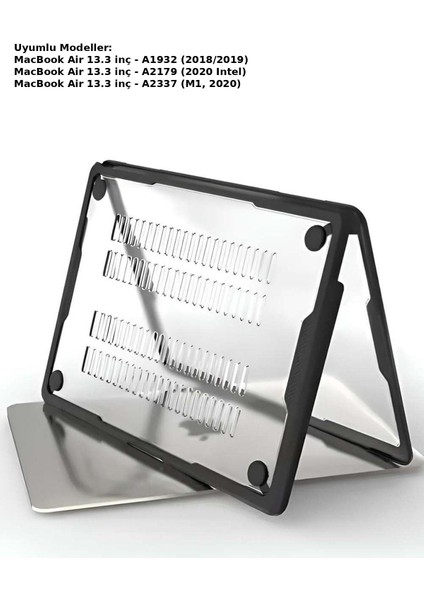 MacBook Air 13.3 inç Uyumlu Sert Kılıf A1932 A2179 A2337 – 2 Parça Şeffaf Üst ve Alt Kasa Koruyucu
