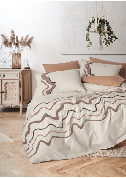 Puff Nakışlı Ranforce Çift Kişilik Nev Takımı Molende Karamel