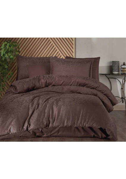 Exclusive Jakarlı Çift Kişilik Pamuk Saten Nev Takımı Royalisa V1 Kahve