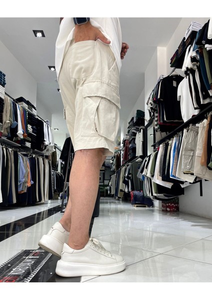 Kargo Cepli Lastikli Erkek Denim Şort