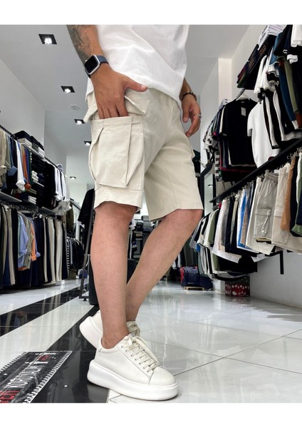 Kargo Cepli Lastikli Erkek Denim Şort