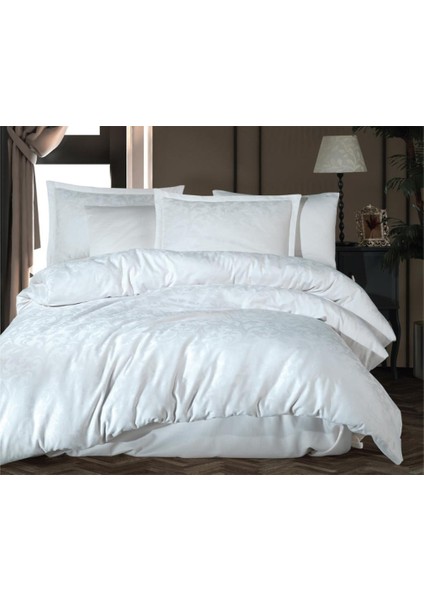 Exclusive Jakarlı Çift Kişilik Pamuk Saten Nev Takımı Pavaya V1 Beyaz