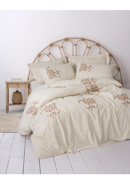 Cotton Keten Çift Kişilik Nev Takımı Kaneli
