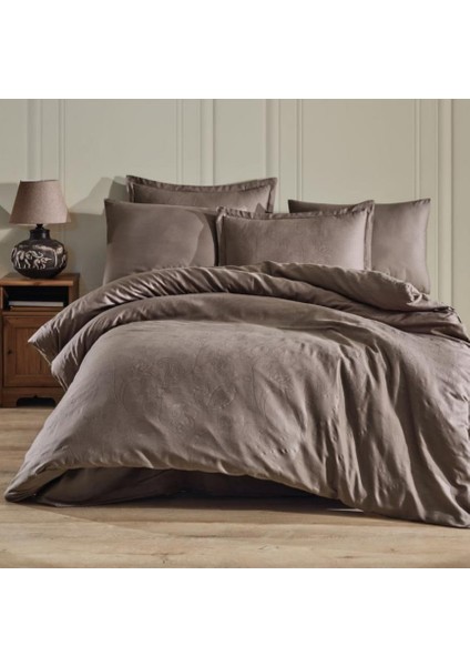 Exclusive Jakarlı Çift Kişilik Pamuk Saten Nev Takımı Sadra V1 Kahve