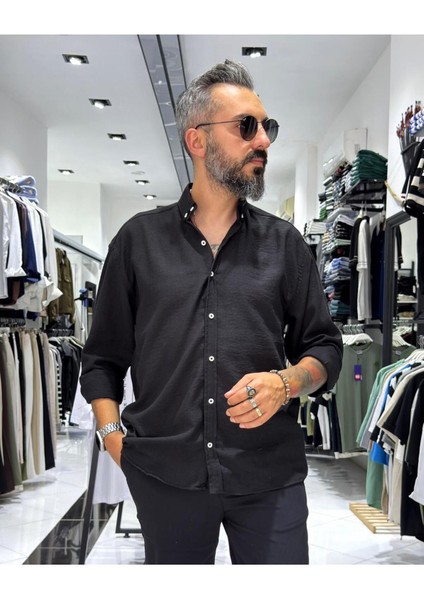 Müslin Kumaş Basic Düğmeli Erkek Gömlek