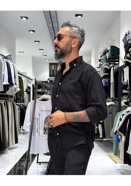 Müslin Kumaş Basic Düğmeli Erkek Gömlek