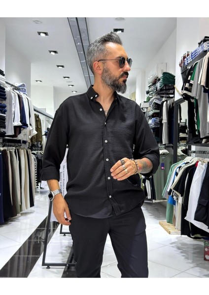 Müslin Kumaş Basic Düğmeli Erkek Gömlek