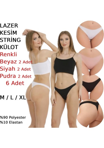 Kadın Lazer Kesim String Tanga Külot 6 Adet Beyaz Siyah Bej Pudra Renkli fiyatları