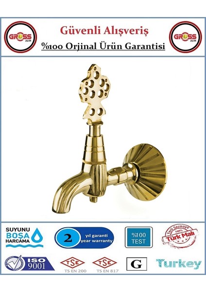 Osmanlı Musluğu - Antik Hamam Çeşmesi - %100 Prinç - Altın Sarısı