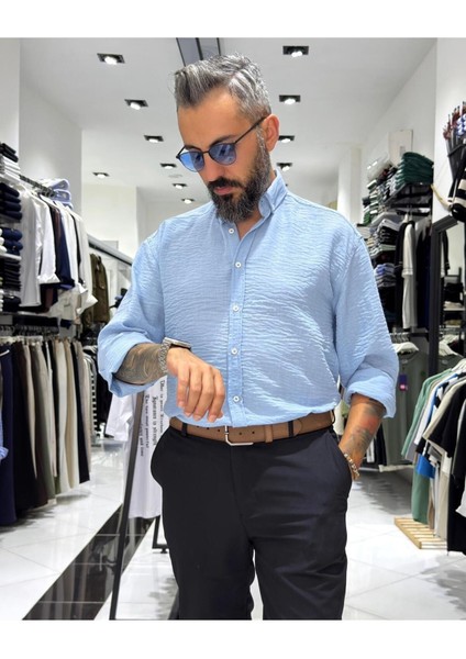 Müslin Kumaş Basic Düğmeli Erkek Gömlek