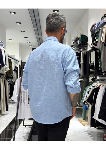 Müslin Kumaş Basic Düğmeli Erkek Gömlek