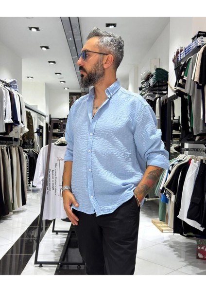 Müslin Kumaş Basic Düğmeli Erkek Gömlek