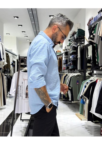 Müslin Kumaş Basic Düğmeli Erkek Gömlek