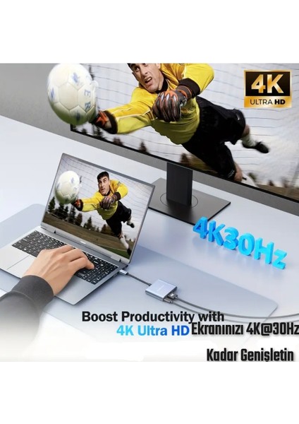 Type-C Girişli 3'ü 1'Arada HDMI 4K+Pd 100W+Usb 3.0 5Gbps.Çeviri Adaptör Ce Lisanslı Orjinal modelleri