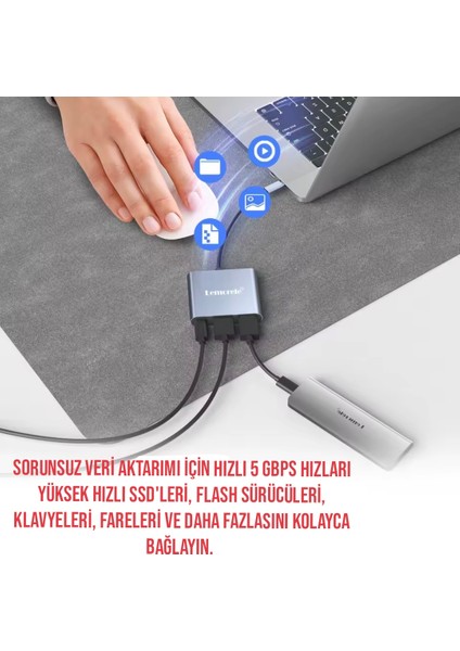 Type-C Girişli 3'ü 1'Arada HDMI 4K+Pd 100W+Usb 3.0 5Gbps.Çeviri Adaptör Ce Lisanslı Orjinal