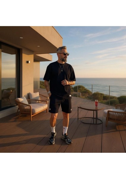 Waffle Kumaş Oversize Erkek T-Shirt & Şort Ikili Takım