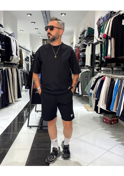 Waffle Kumaş Oversize Erkek T-Shirt & Şort Ikili Takım