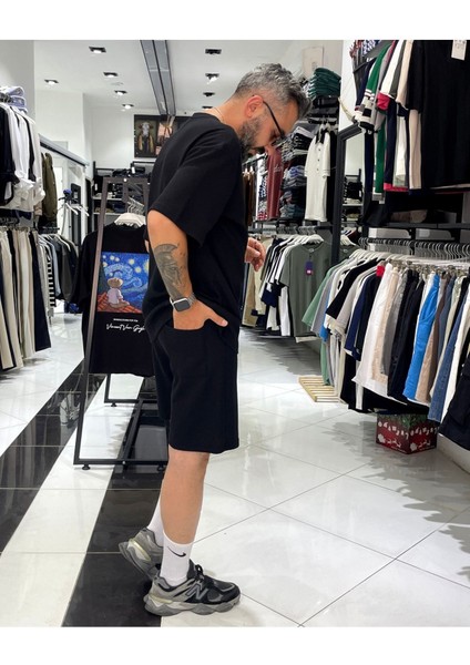 Waffle Kumaş Oversize Erkek T-Shirt & Şort Ikili Takım