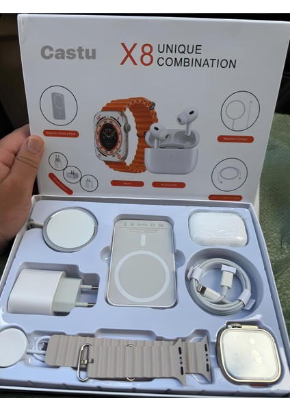 X8 6'lı Teknoloji Seti Akıllı Saat Bluetooth Kulaklık,powerbank, Kablosuz Şarj ve Şarj Adaptörü