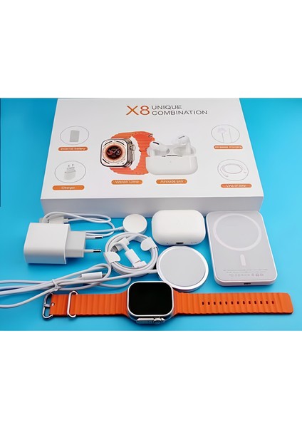 X8 6'lı Teknoloji Seti Akıllı Saat Bluetooth Kulaklık,powerbank, Kablosuz Şarj ve Şarj Adaptörü modelleri