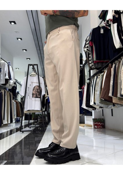 Erkek Baggy Fit Pile Detaylı Kumaş Pantolon