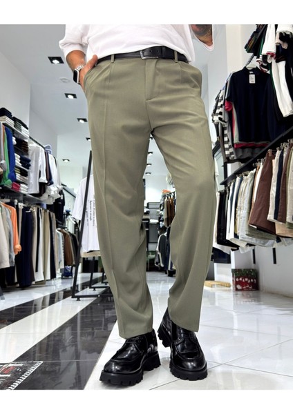 Erkek Baggy Fit Pile Detaylı Kumaş Pantolon
