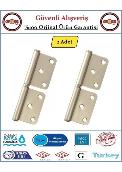Yönsüz Kapı Menteşesi - Çelik - Saten Gri - 2 Adet