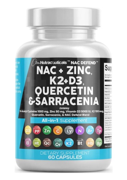 Nac, D3 K2 Zinc Quercetin Sarracenia 60 Capsules