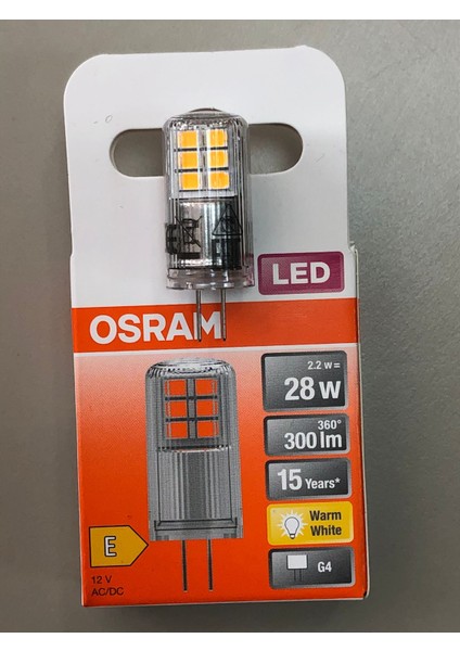 5 Adet G4 LED Lamba 12V 2,2W=300 Lümen 2700 Kelvin Sarı 15,000 Saat 14MMX36MM