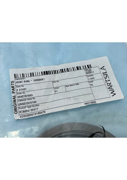 Sulzer RTA62U Dizel Makine Joint Ring 100X86X1 (7 Adet) fırsatları
