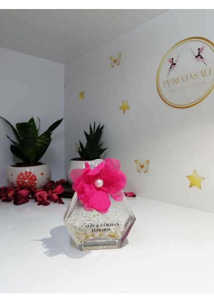 Pembe Çiçekli Kristal Kapaklı Kolonya Şişesi Söz, Nişan, Düğün, Kına, Nikah,hediyelik -15 Adet