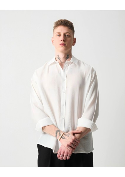 Oversize Saten Dokulu Erkek Gömlek