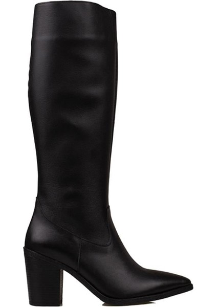 Siyah Sinda Kadın Hakiki Deri Sivri Burun Çizme