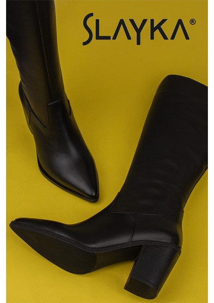 Siyah Sinda Kadın Hakiki Deri Sivri Burun Çizme indirimleri