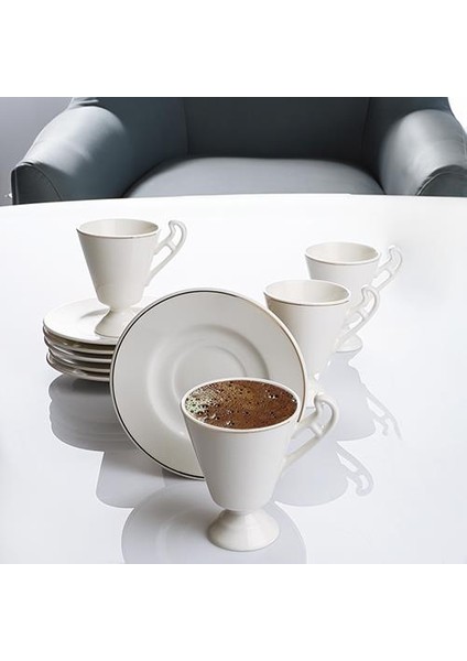 Ykn-08 New Bone 6 Lı Yaldızlı Fıncan Tk. Whıte Gold