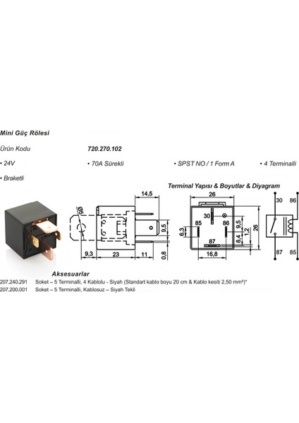 Yüksek Amperli Mini Güç Rölesi 24V 70A 4 Terminalli Toz Korumalı fiyatları