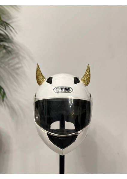 Motor & Motosiklet Gold Simli Şeytan Boynuzu Kask Dış Aksesuar