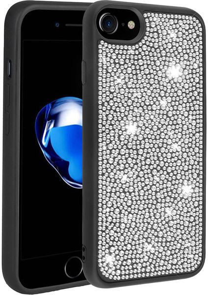 Apple iPhone 7 Kılıf Parlak Taşlı Tasarım Mbfx Ston Kapak-Siyah