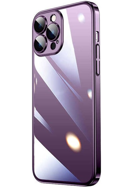 Apple iPhone 14 Pro Max Kılıf Sert Pc Renkli Çerçeveli Mbfx Riksos Kapak-Derin Mor