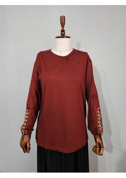 Kadın Likralı Orta Yaş ve Üzeri Dört Mevsim Anne Penye Bluz Yeni Sezon Kolu Işlemeli Turuncu - Xl fiyatları