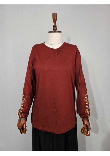 Kadın Likralı Orta Yaş ve Üzeri Dört Mevsim Anne Penye Bluz Yeni Sezon Kolu Işlemeli Turuncu - Xl modelleri