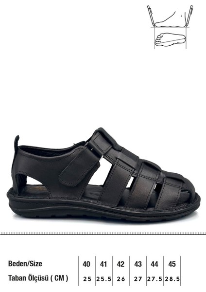 Hakiki Deri Burnu Kapalı Erkek Sandalet Siyah fiyatları