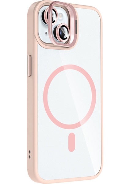 iPhone 15 Kılıf Standlı ve Kamera Lens Hediyeli M-Safe Şarj Özellikli Mbfx Etro Kapak - Gri